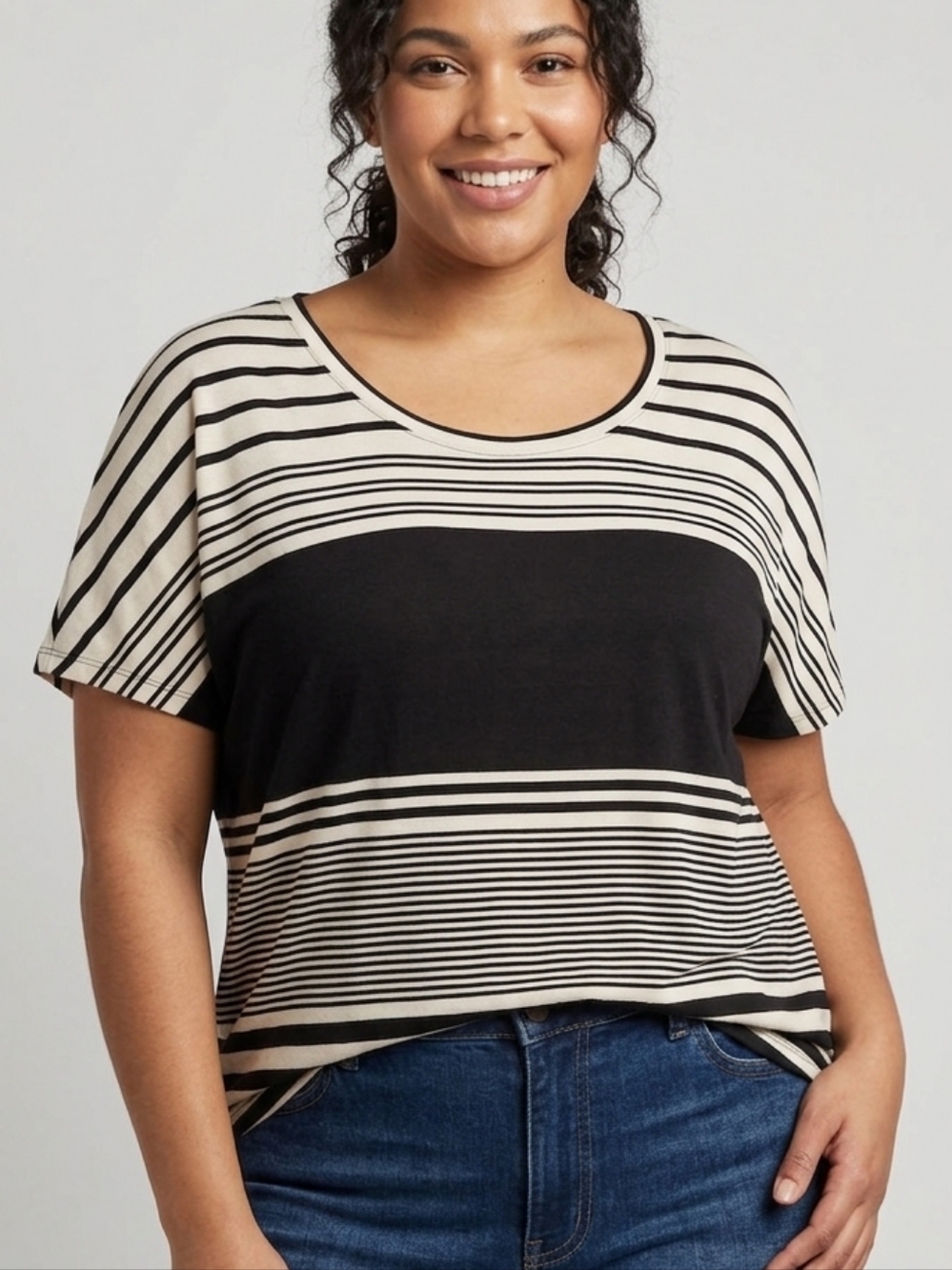 Kohl's Nine West Black And White Striped Shirt Size XL